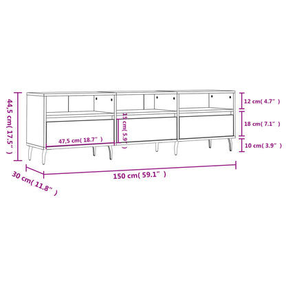 vidaXL Meuble TV chêne fumé 150x30x44,5 cm bois d'ingénierie