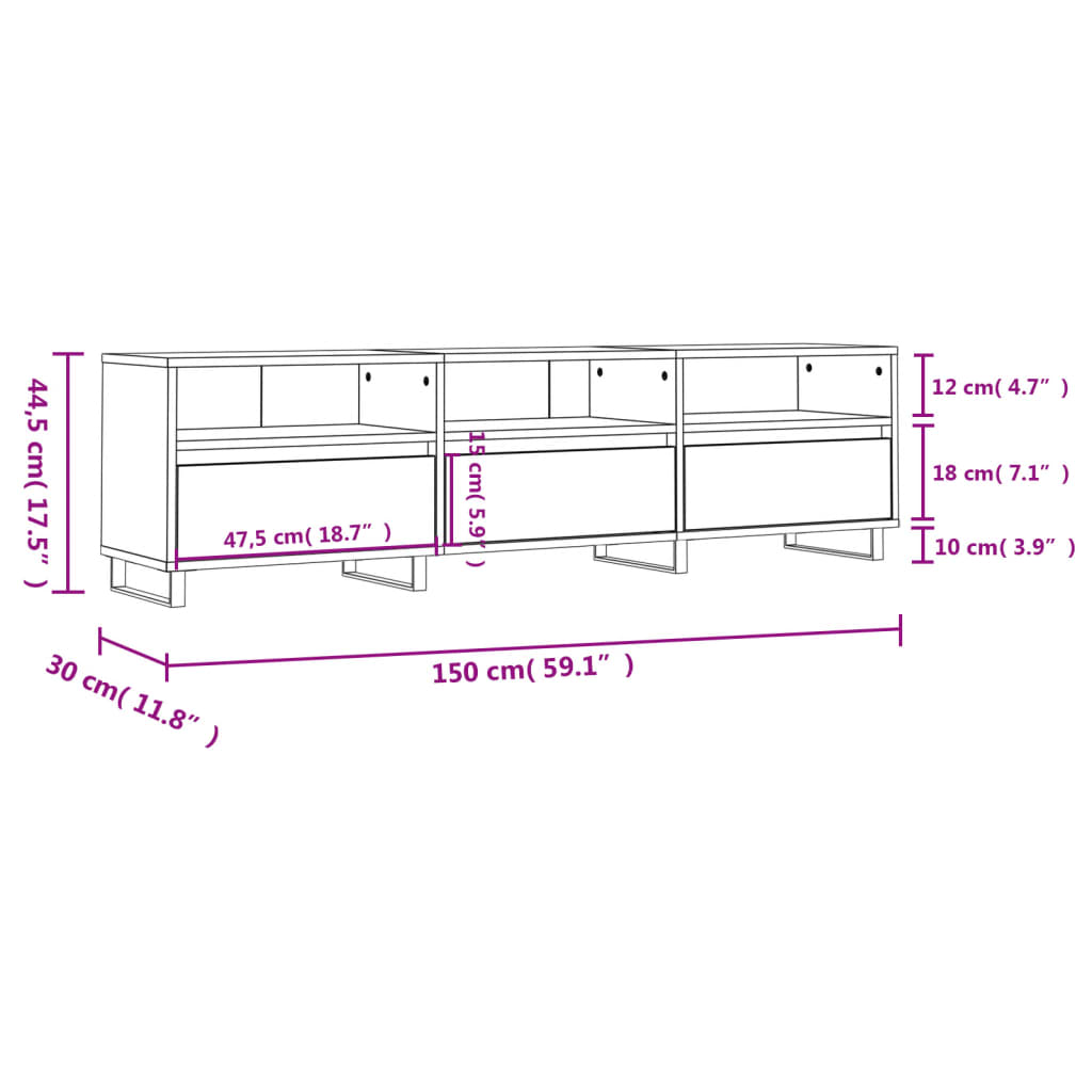 vidaXL TV-Schrank Hochglanz-Weiß 150x30x44,5 cm Holzwerkstoff