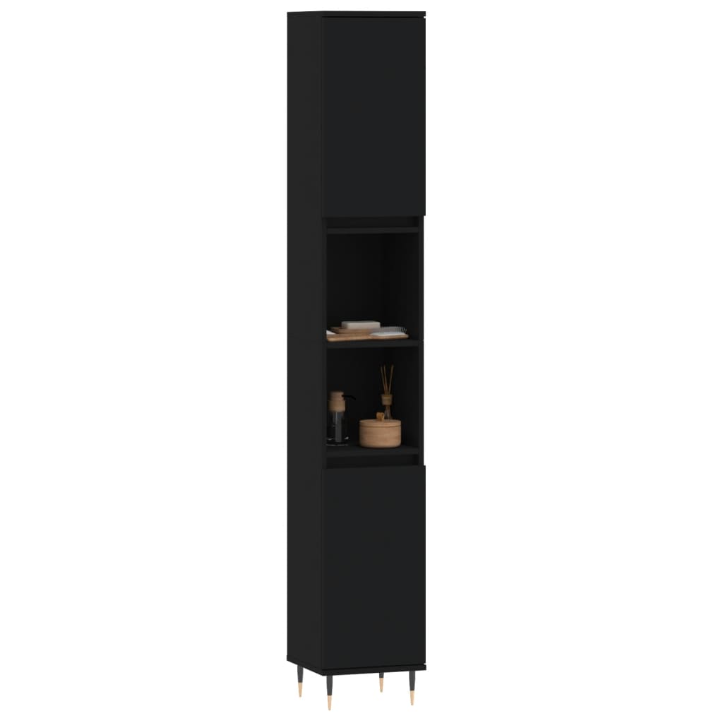 vidaXL Badschrank Schwarz 30x30x190 cm Holzwerkstoff