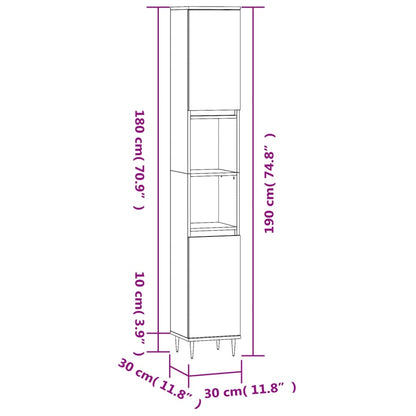 vidaXL Meuble de salle de bain chêne fumé 30x30x190 cm en bois d'ingénierie