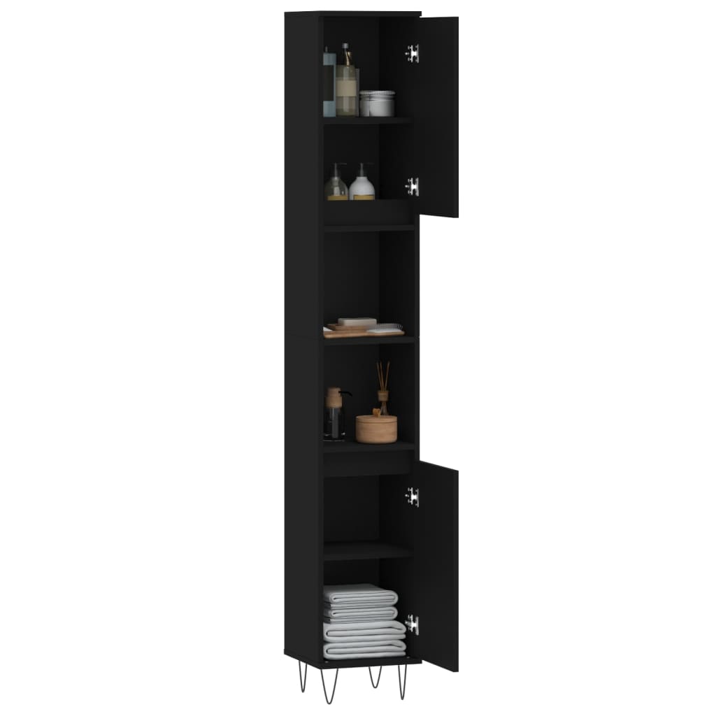 vidaXL Badschrank Schwarz 30x30x190 cm Holzwerkstoff