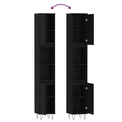 vidaXL Badschrank Schwarz 30x30x190 cm Holzwerkstoff