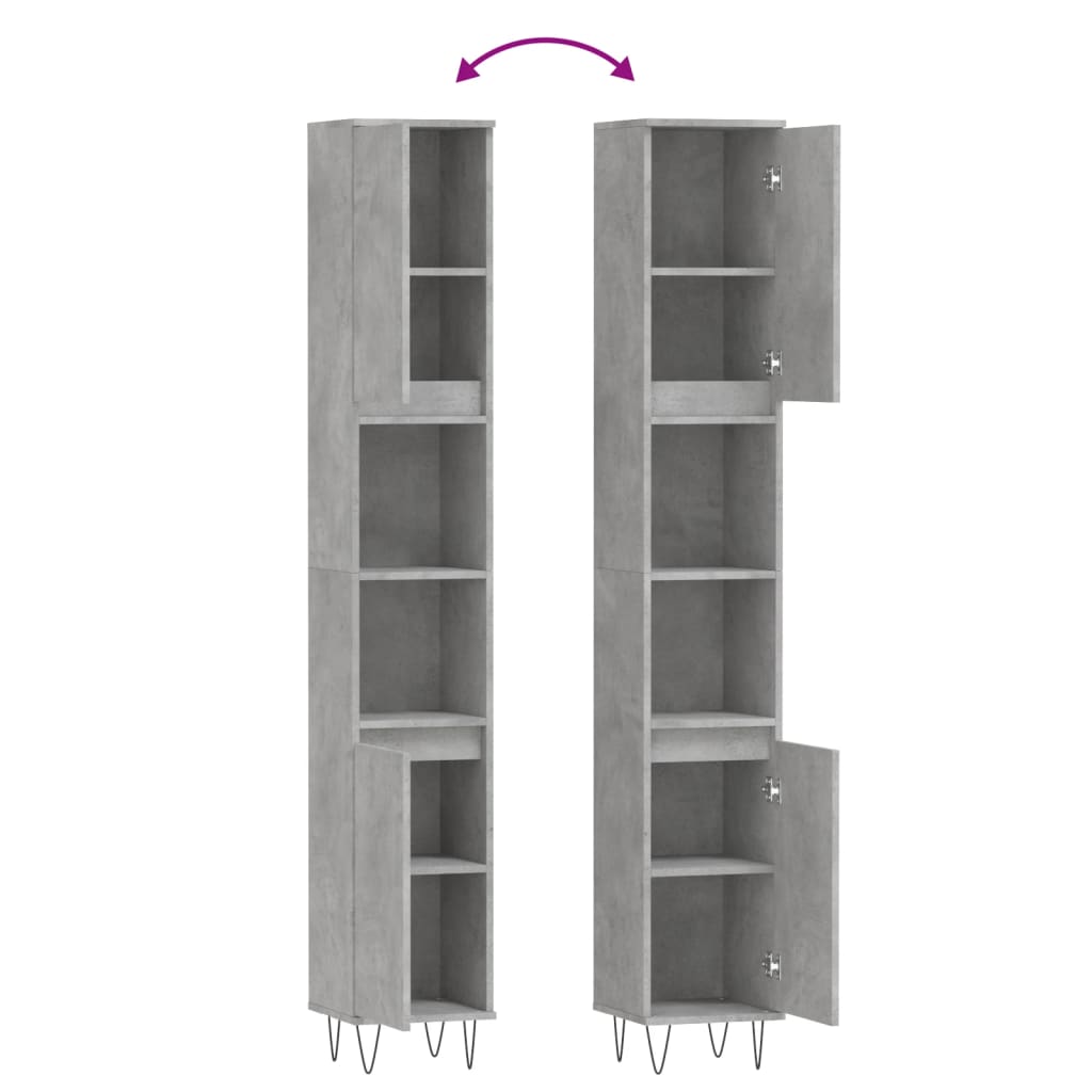 vidaXL Armoire de salle de bain gris béton 30x30x190 cm Aggloméré