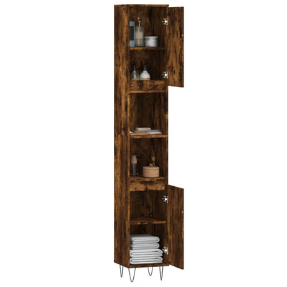 vidaXL Meuble de salle de bain chêne fumé 30x30x190 cm en bois d'ingénierie