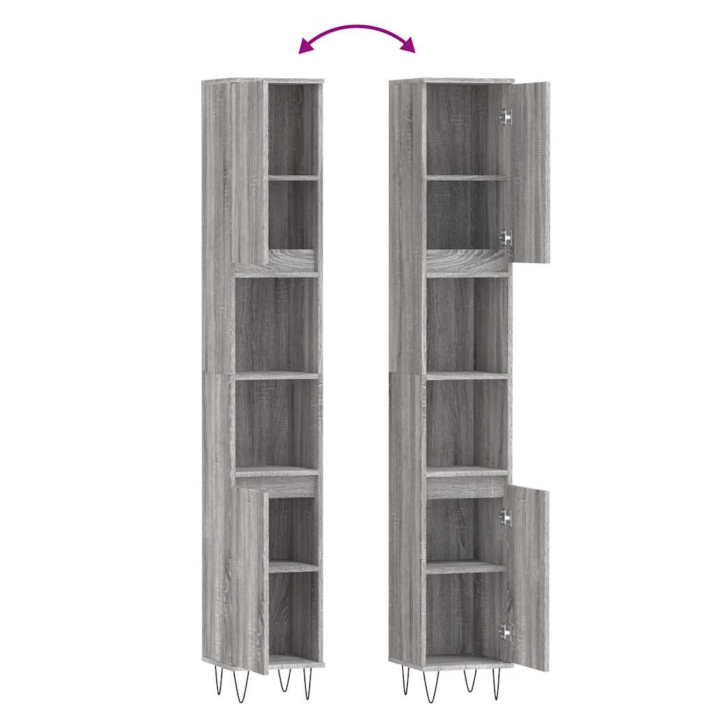 vidaXL Badschrank Grau Sonoma 30x30x190 cm Holzwerkstoff