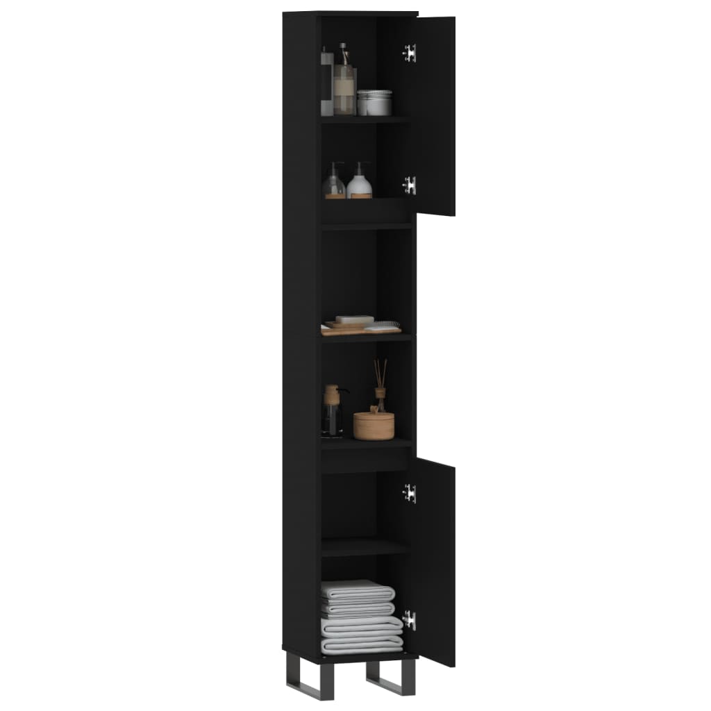 vidaXL Badschrank Schwarz 30x30x190 cm Holzwerkstoff