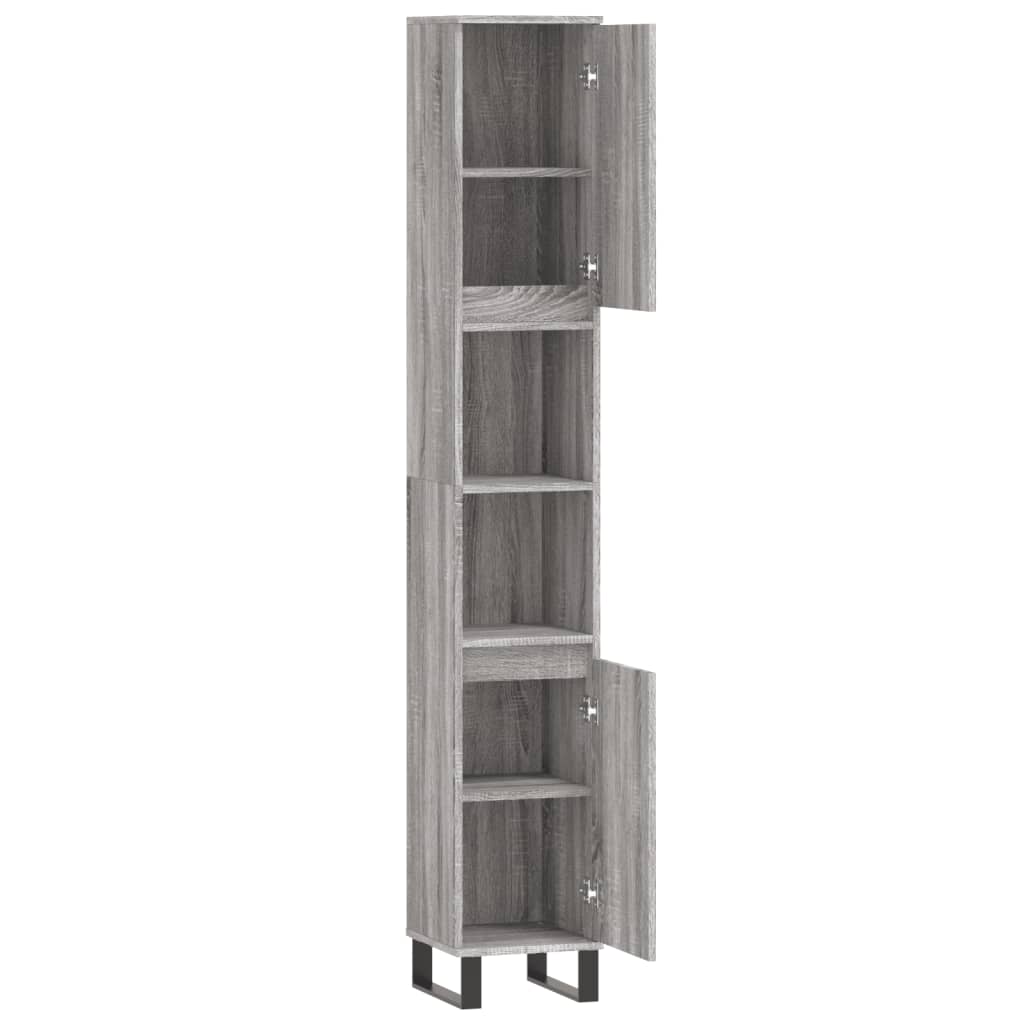 vidaXL Badschrank Grau Sonoma 30x30x190 cm Holzwerkstoff