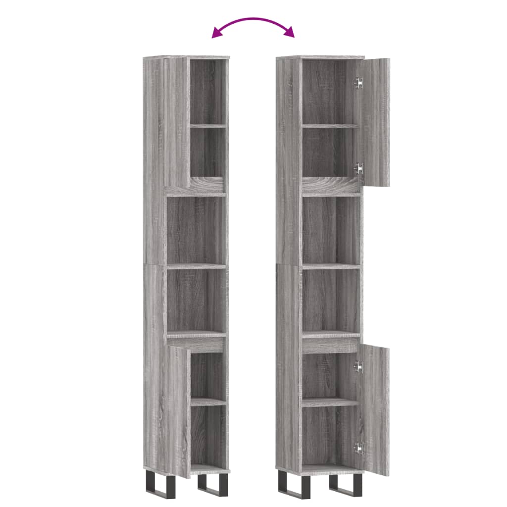 vidaXL Badschrank Grau Sonoma 30x30x190 cm Holzwerkstoff