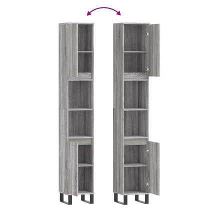 vidaXL Badschrank Grau Sonoma 30x30x190 cm Holzwerkstoff