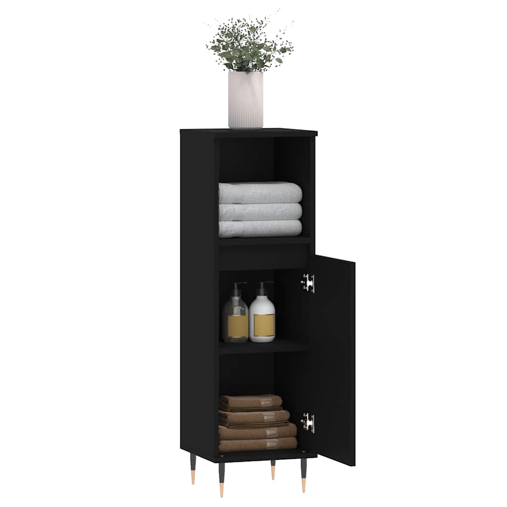 vidaXL Badschrank Schwarz 30x30x100 cm Holzwerkstoff