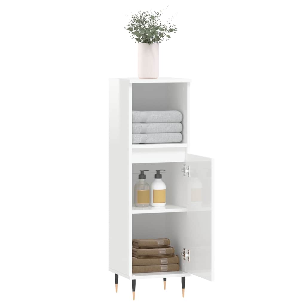 vidaXL Badschrank Hochglanz-Weiß 30x30x100 cm Holzwerkstoff