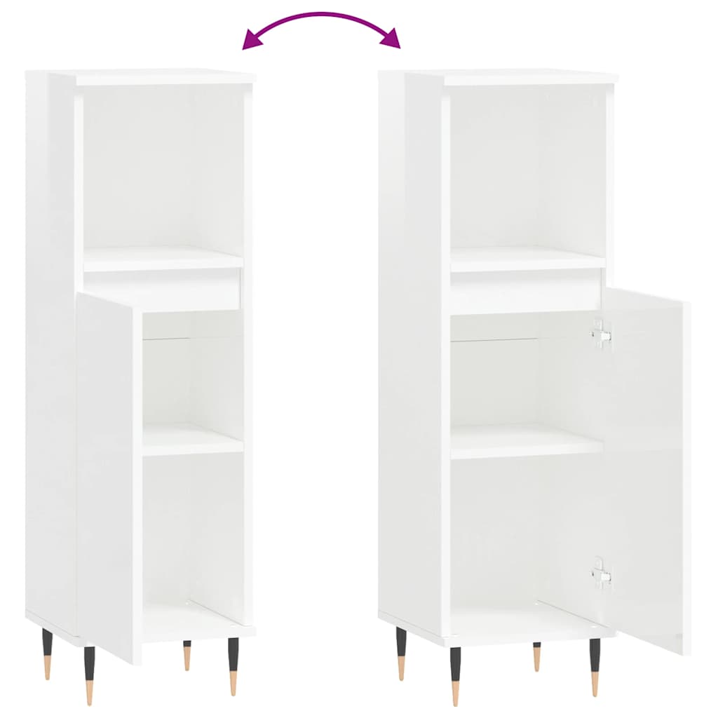 vidaXL Badschrank Hochglanz-Weiß 30x30x100 cm Holzwerkstoff