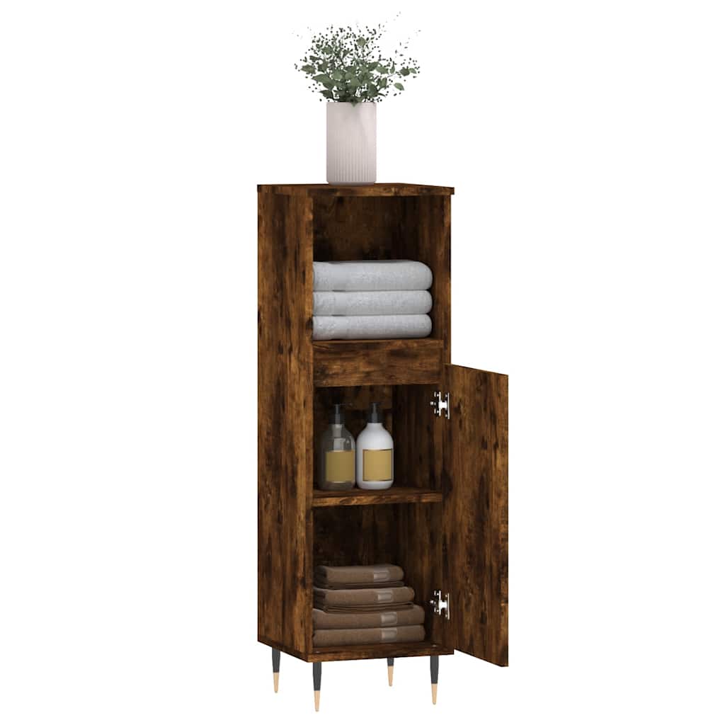 vidaXL Badschrank Räuchereiche 30x30x100 cm Holzwerkstoff