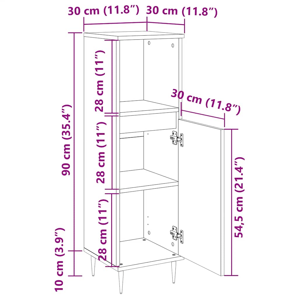 vidaXL Badschrank Grau Sonoma 30x30x100 cm Holzwerkstoff