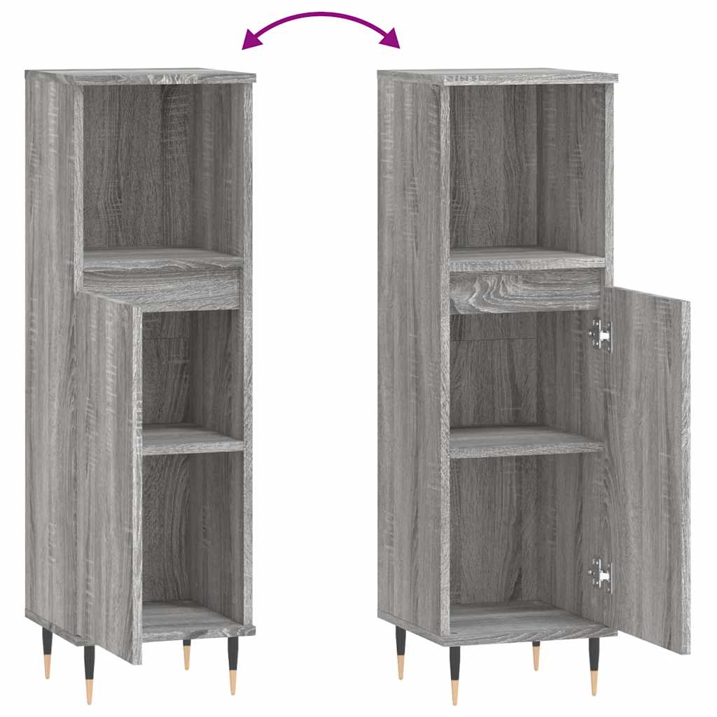 vidaXL Badschrank Grau Sonoma 30x30x100 cm Holzwerkstoff