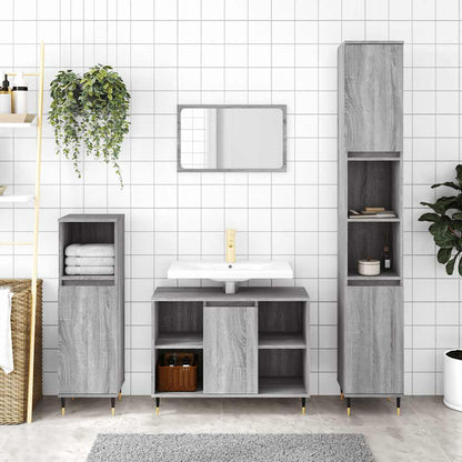 vidaXL Badschrank Grau Sonoma 30x30x100 cm Holzwerkstoff