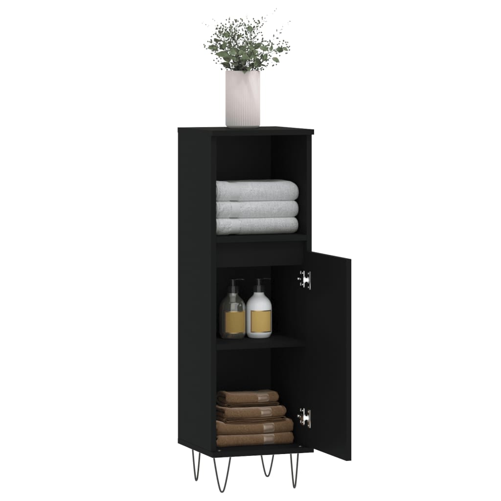 vidaXL Badschrank Schwarz 30x30x100 cm Holzwerkstoff