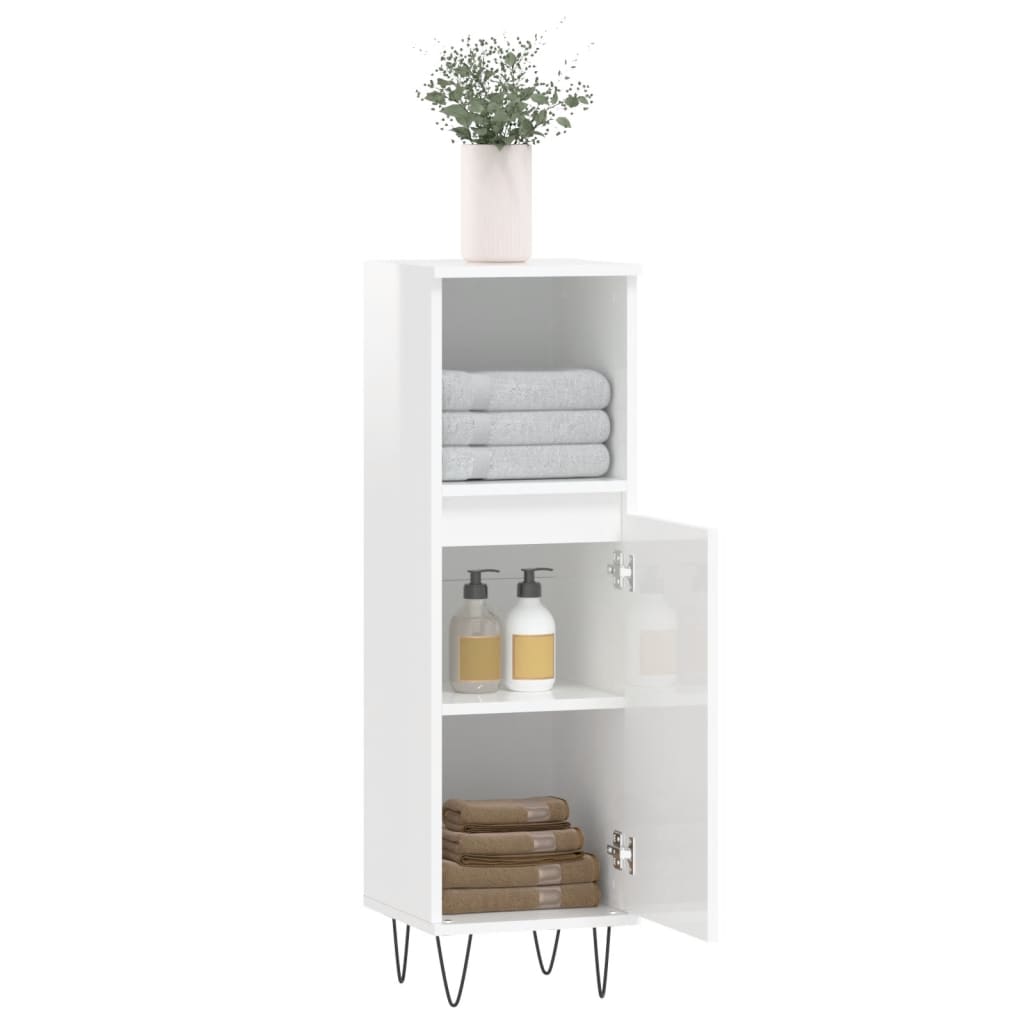 vidaXL Badschrank Hochglanz-Weiß 30x30x100 cm Holzwerkstoff