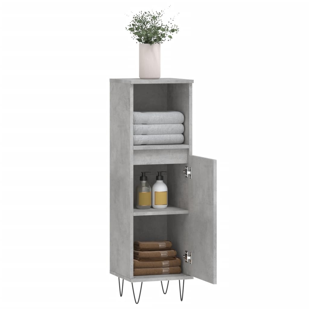 vidaXL Meuble de salle de bain gris béton 30x30x100 cm en bois d'ingénierie