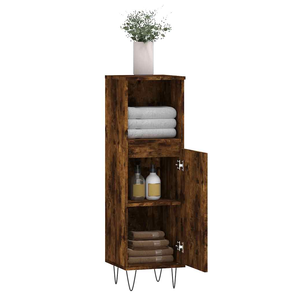 vidaXL Badschrank Räuchereiche 30x30x100 cm Holzwerkstoff