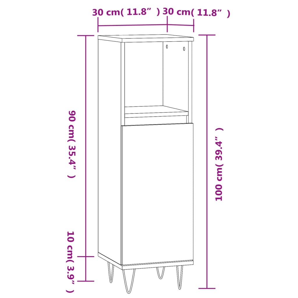 vidaXL Meuble de salle de bain gris Sonoma 30x30x100 cm Aggloméré