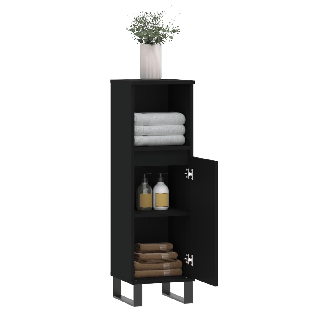 vidaXL Badschrank Schwarz 30x30x100 cm Holzwerkstoff