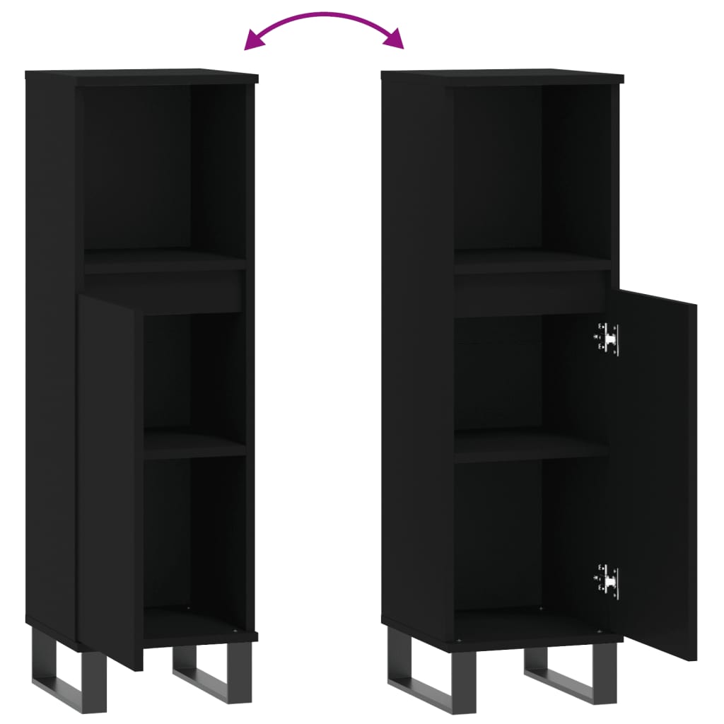 vidaXL Badschrank Schwarz 30x30x100 cm Holzwerkstoff