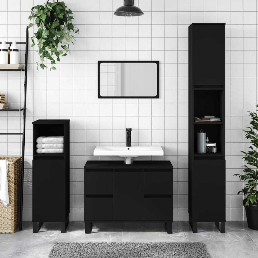 vidaXL Badschrank Schwarz 30x30x100 cm Holzwerkstoff