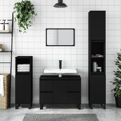 vidaXL Badschrank Schwarz 30x30x100 cm Holzwerkstoff