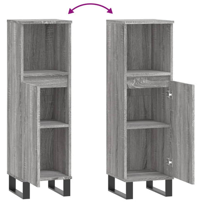 vidaXL Badschrank Grau Sonoma 30x30x100 cm Holzwerkstoff