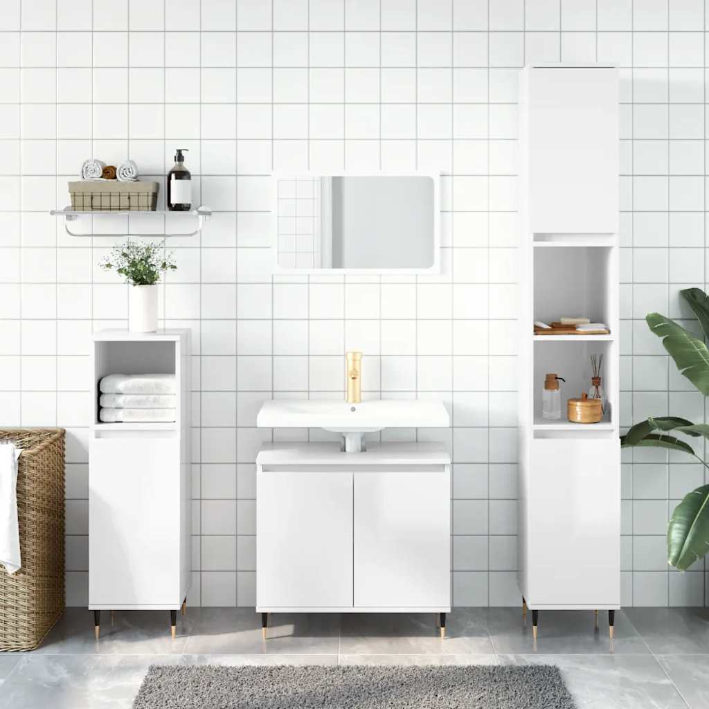 vidaXL Badschrank Hochglanz-Weiß 58x33x60 cm Holzwerkstoff