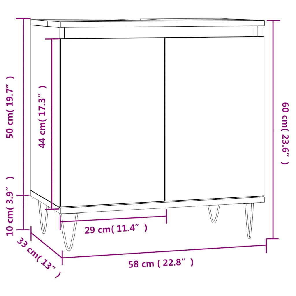 vidaXL Badschrank Hochglanz-Weiß 58x33x60 cm Holzwerkstoff