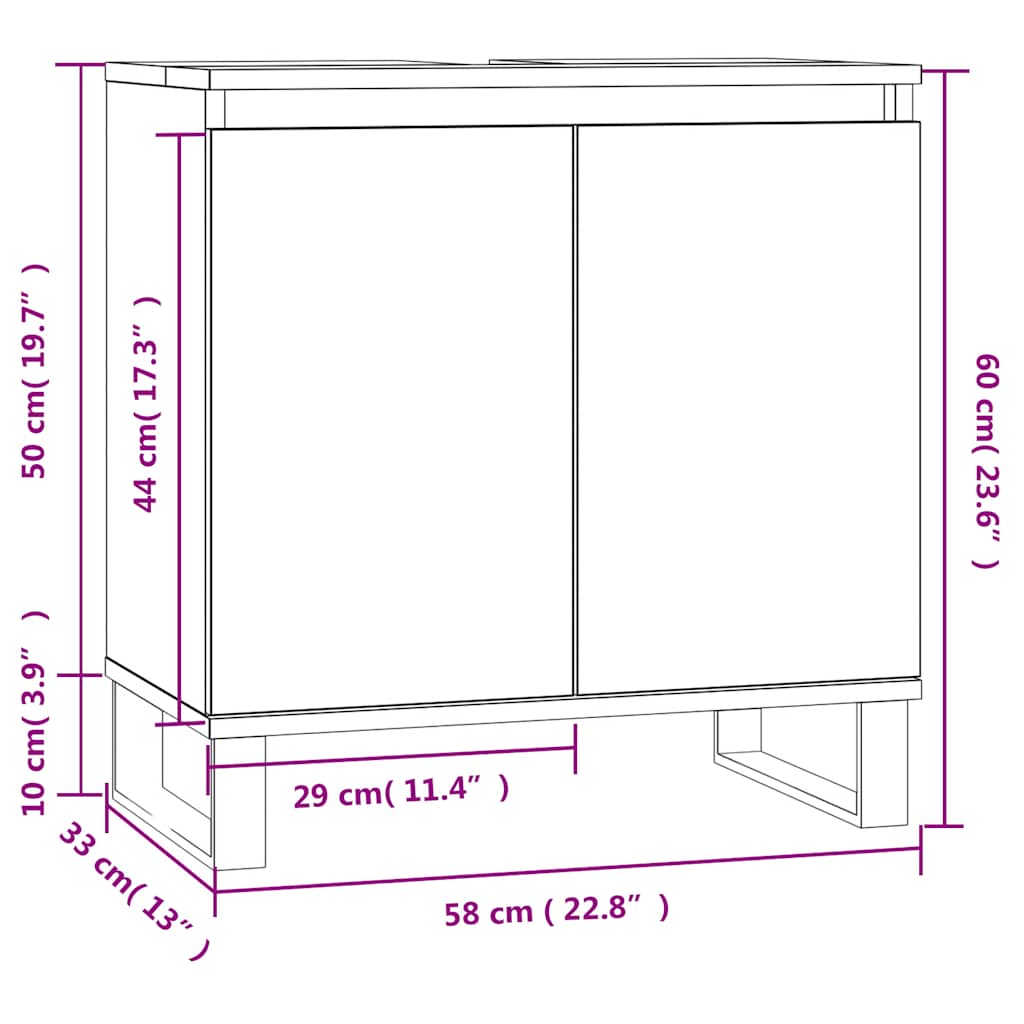 vidaXL Badschrank Schwarz 58x33x60 cm Holzwerkstoff