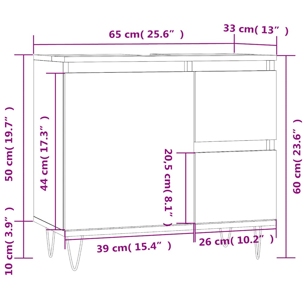 vidaXL Badschrank Schwarz 65x33x60 cm Holzwerkstoff