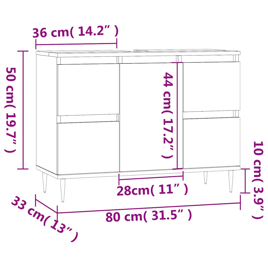 vidaXL Meuble sous lavabo blanc 80x33x60 cm Bois d'ingénierie