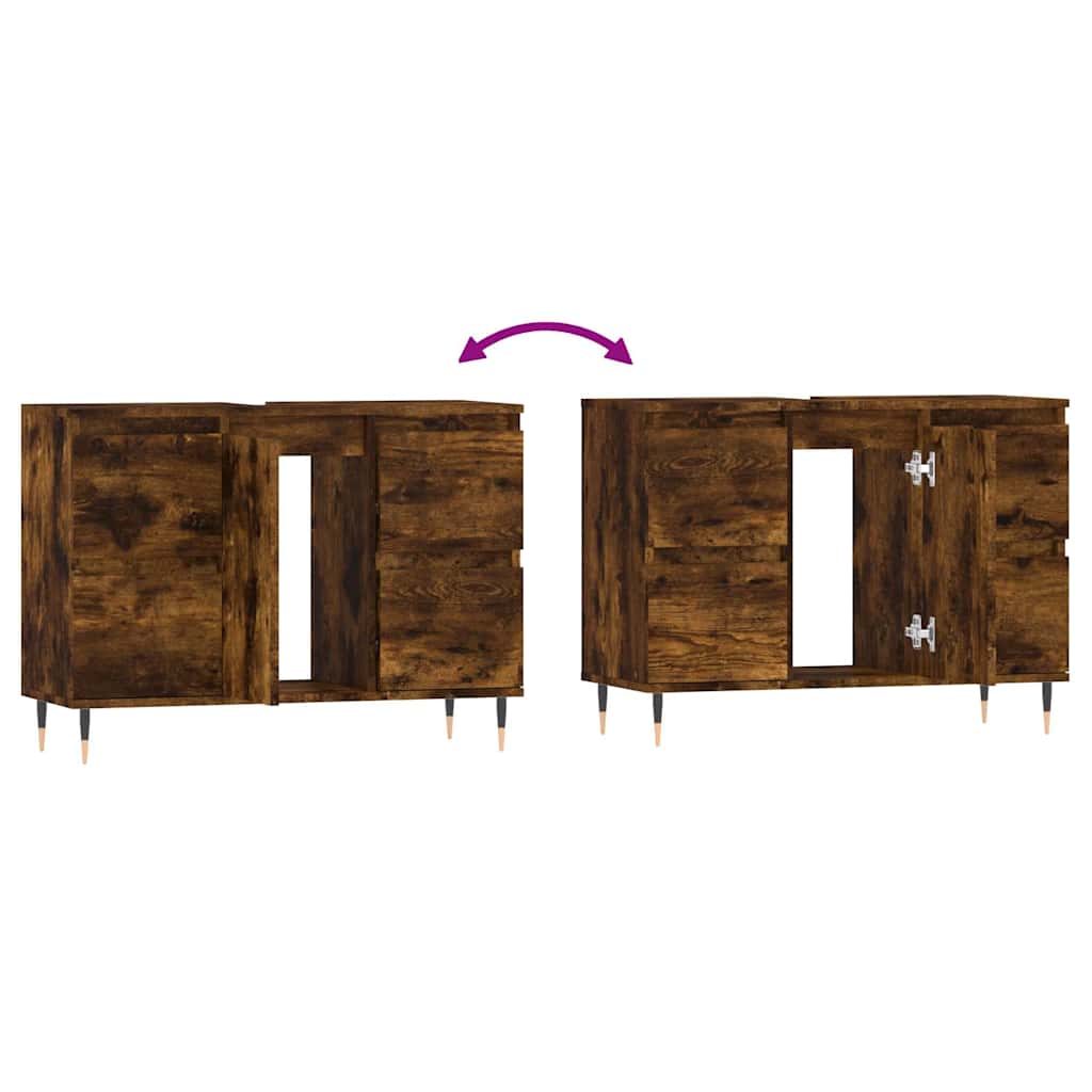 vidaXL Meuble de salle de bain chêne fumé 80x33x60 cm bois d'ingénierie