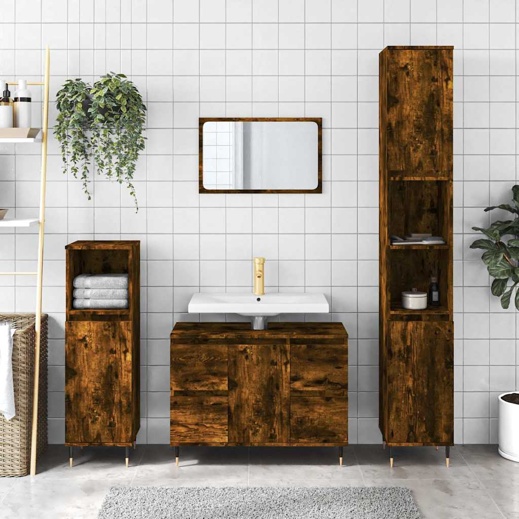 vidaXL Meuble de salle de bain chêne fumé 80x33x60 cm bois d'ingénierie