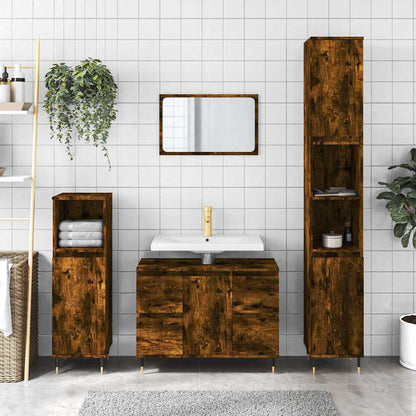 vidaXL Meuble de salle de bain chêne fumé 80x33x60 cm bois d'ingénierie