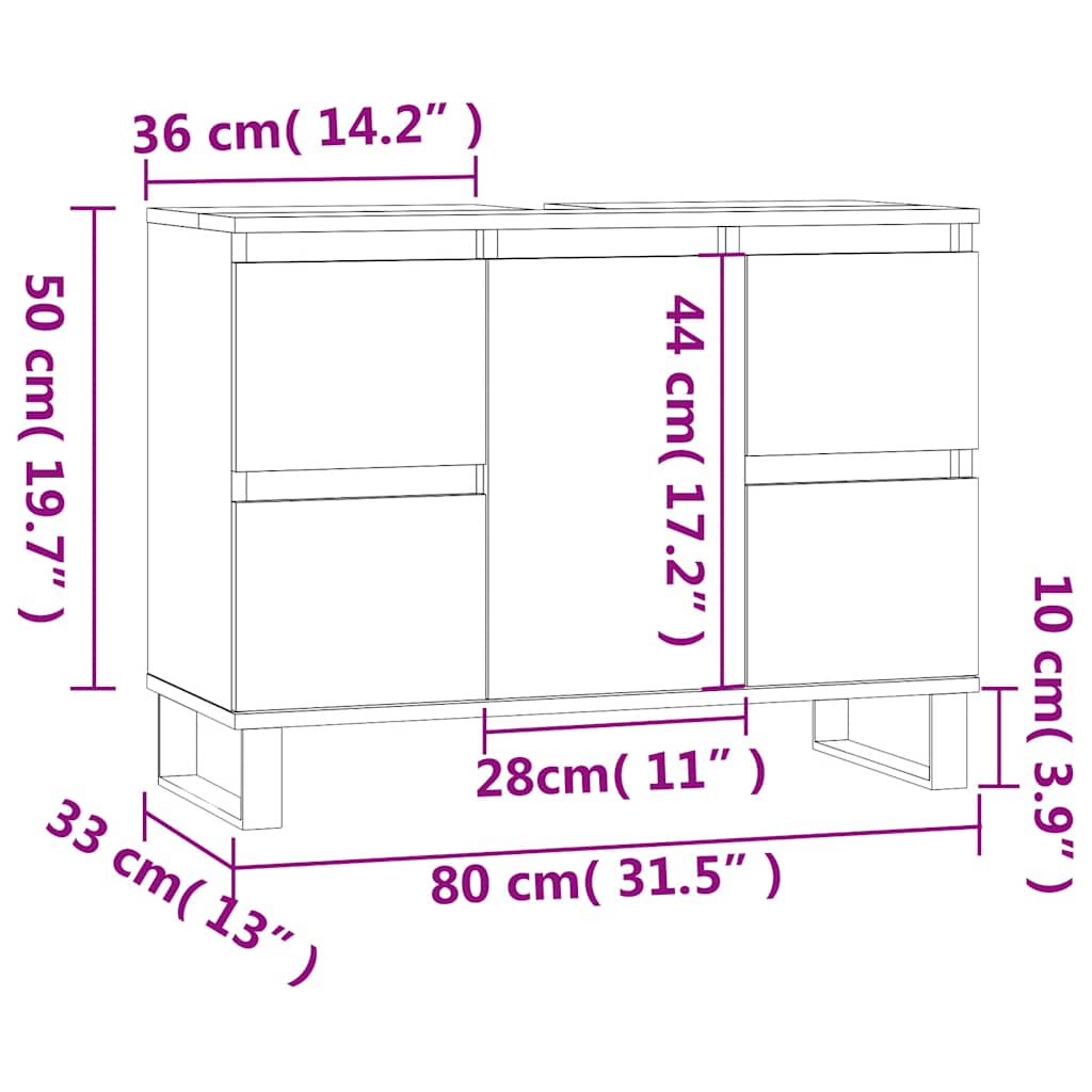 vidaXL Badschrank Schwarz 80x33x60 cm Holzwerkstoff