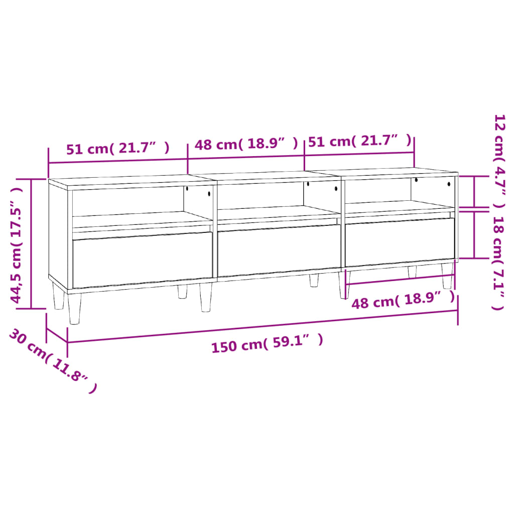 vidaXL Meuble TV chêne fumé 150x30x44,5 cm bois d'ingénierie