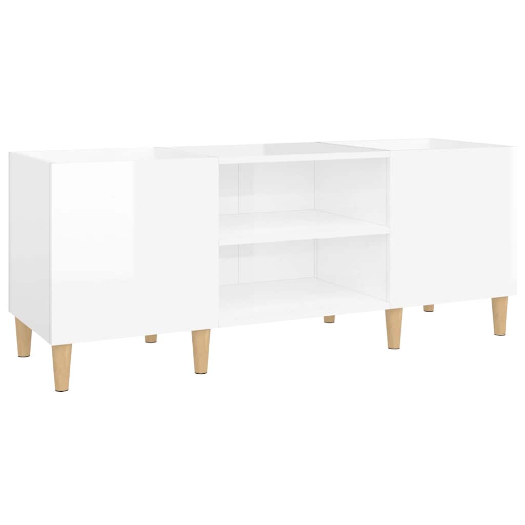 vidaXL Meuble pour tourne-disque blanc brillant 121x38x48 cm Bois d'ingénierie