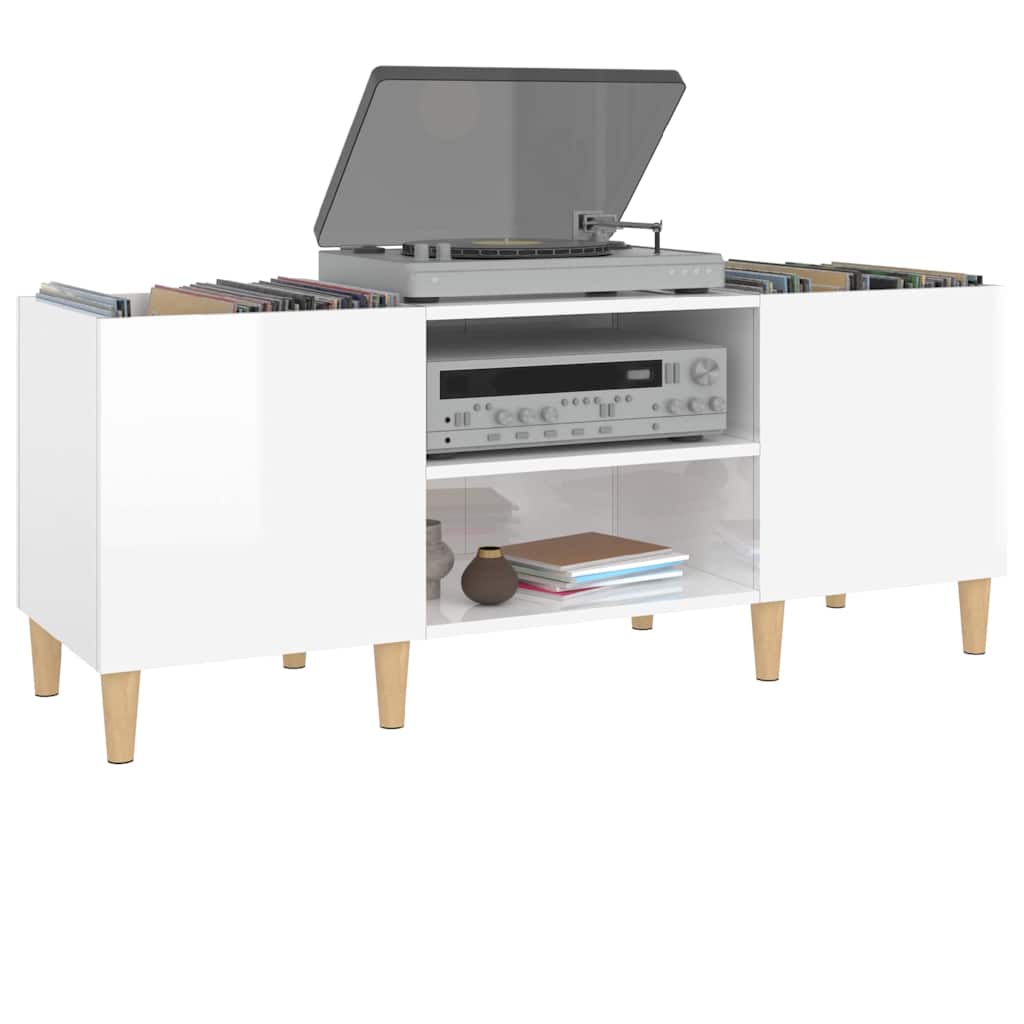 vidaXL Meuble pour tourne-disque blanc brillant 121x38x48 cm Bois d'ingénierie