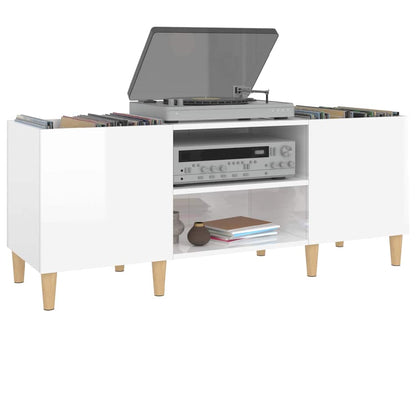 vidaXL Meuble pour tourne-disque blanc brillant 121x38x48 cm Bois d'ingénierie