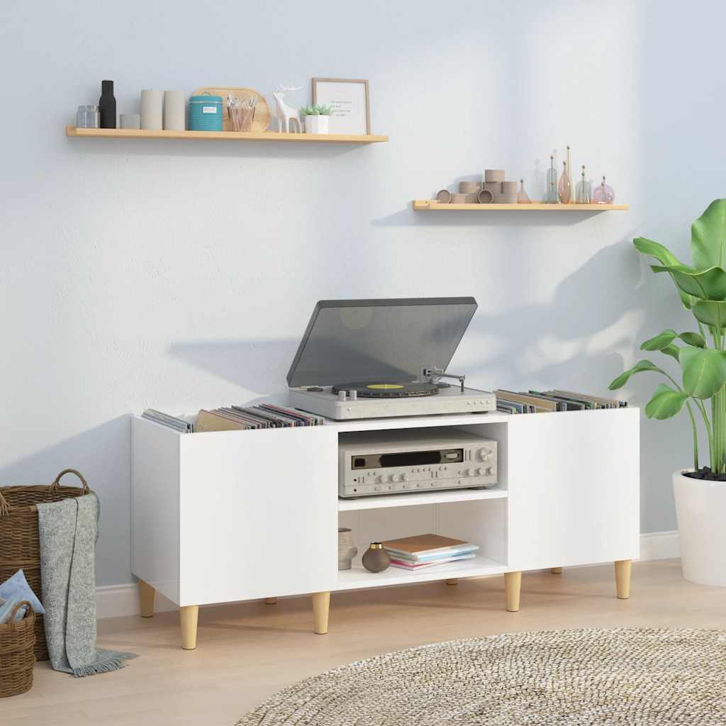 vidaXL Meuble pour tourne-disque blanc brillant 121x38x48 cm Bois d'ingénierie