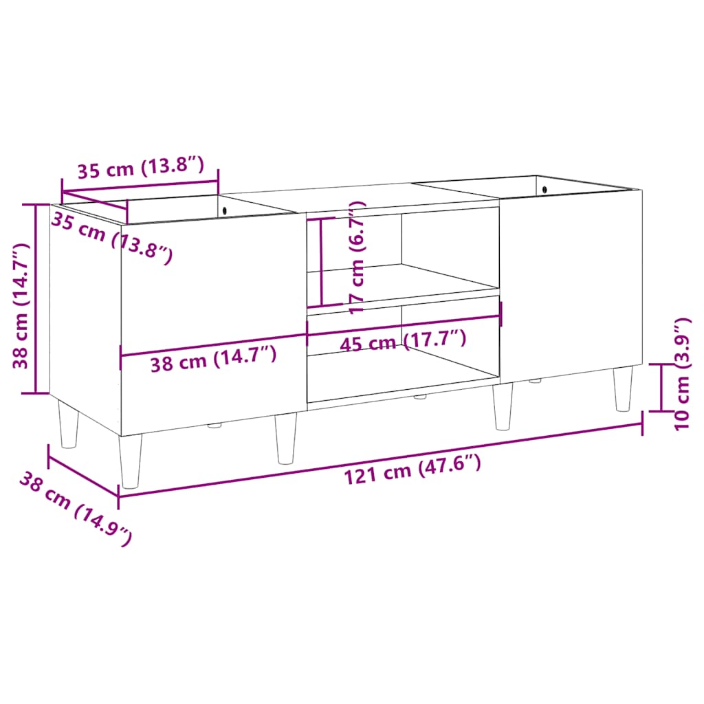 vidaXL Plattenschrank Räuchereiche 121x38x48 cm Holzwerkstoff