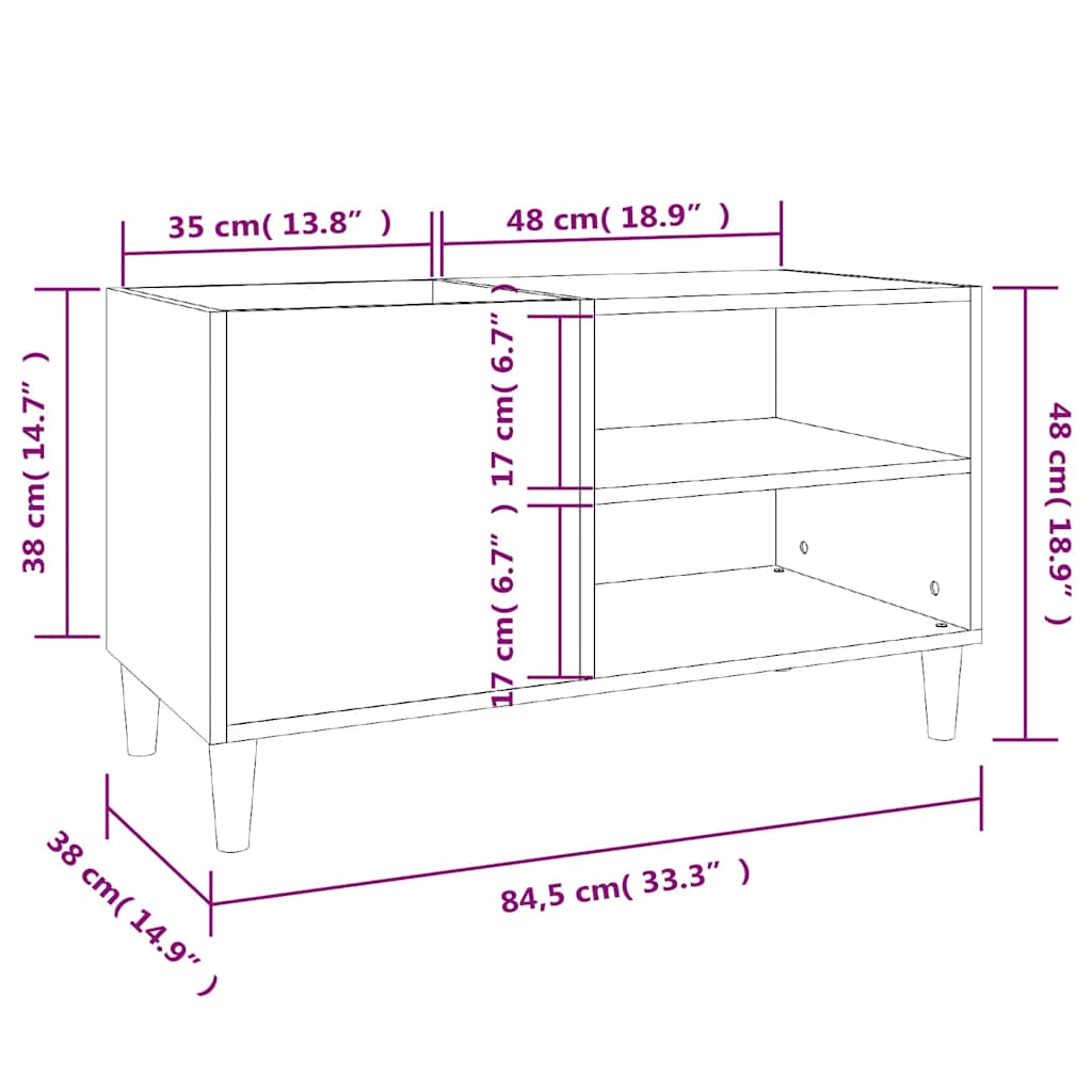 vidaXL Plattenschrank Betongrau 84,5x38x48 cm Holzwerkstoff