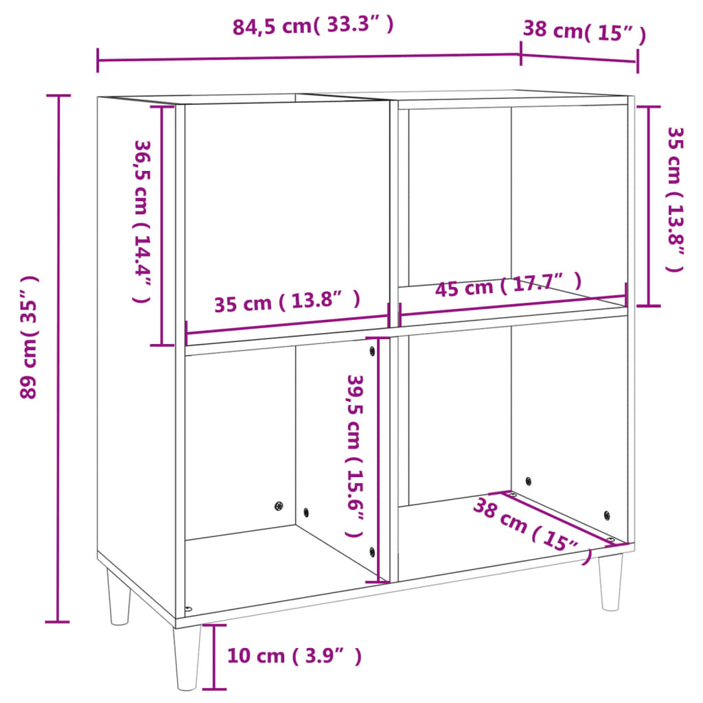 vidaXL Plattenschrank Räuchereiche 84,5x38x89 cm Holzwerkstoff