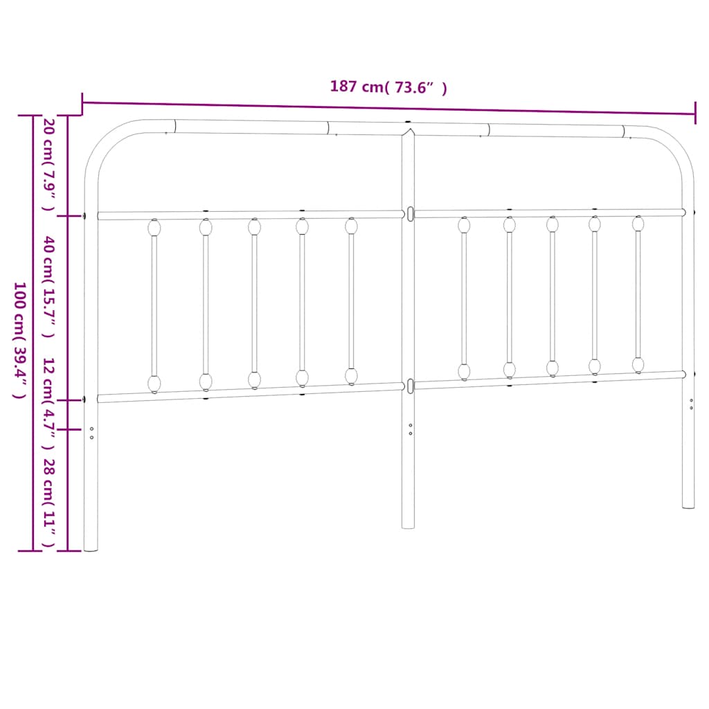 vidaXL Ersatz-Kopfteil Metall Schwarz 180 cm