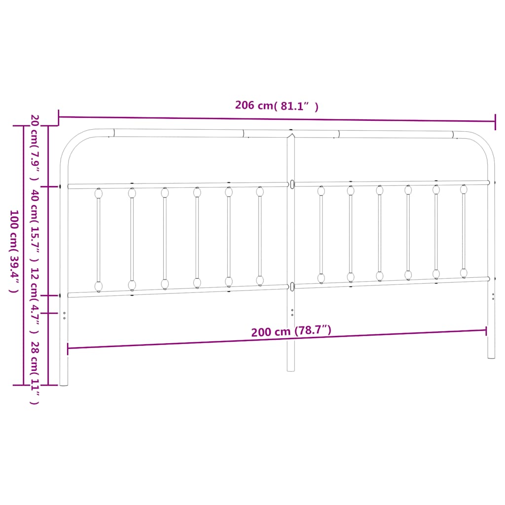 vidaXL Ersatz-Kopfteil Metall Schwarz 200 cm