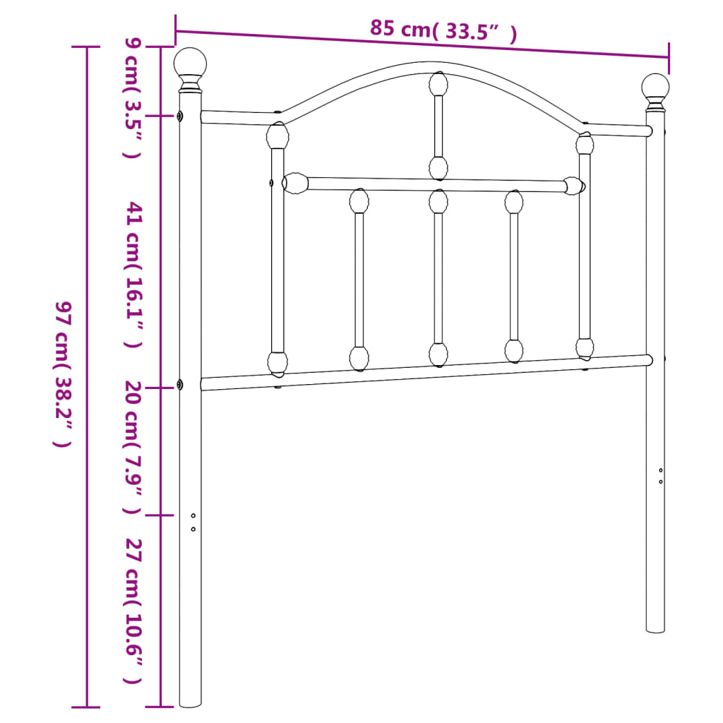 vidaXL Ersatz-Kopfteil Metall Schwarz 80 cm